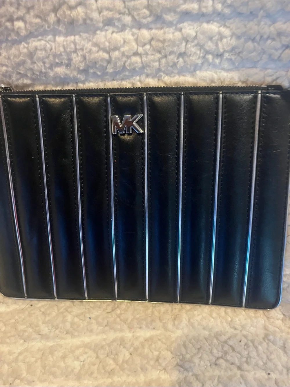 Michael Kors Black Quilted Leather Wristlet Pouch with MK Logo